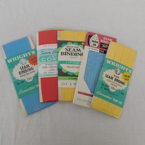 5 Packs Wrights Talon J&P Coats Seam Binding Unopened Blue Yellow Red Woven Edge